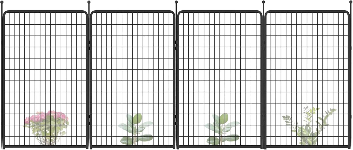 FXW Garden Fence Outdoor for The Yard – 50in(H) x 10.4ft(L) Heavy Duty Metal Animal Barrier for Dog and Rabbit, Decorative Dog Fence, 4 Panels, Black