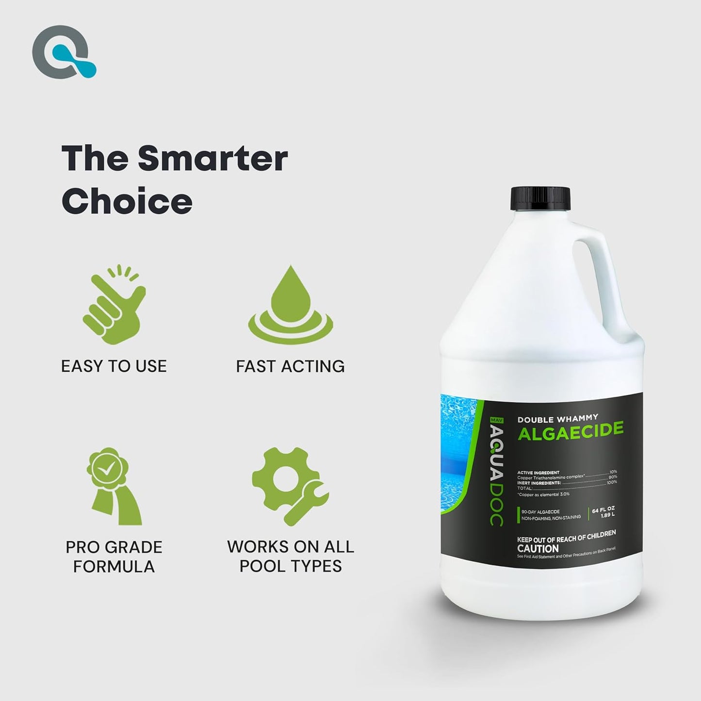 Copper Pool Algaecide for Swimming Pools - 64 oz - 90 Day Algaecide for Inground & Above Ground Pools, Helps Prevent & Remove Green, Mustard, Blue, Black Algae - AquaDoc