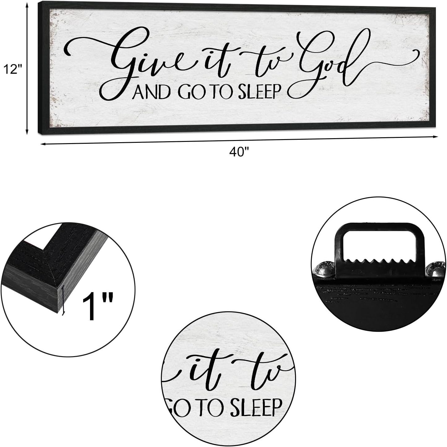 Give It to God and Go to Sleep Sign: Farmhouse Bedroom Wall Decor Above Bed Rustic Country Master Bedroom Hanging Decor Framed Country Plaque 12" x 40"
