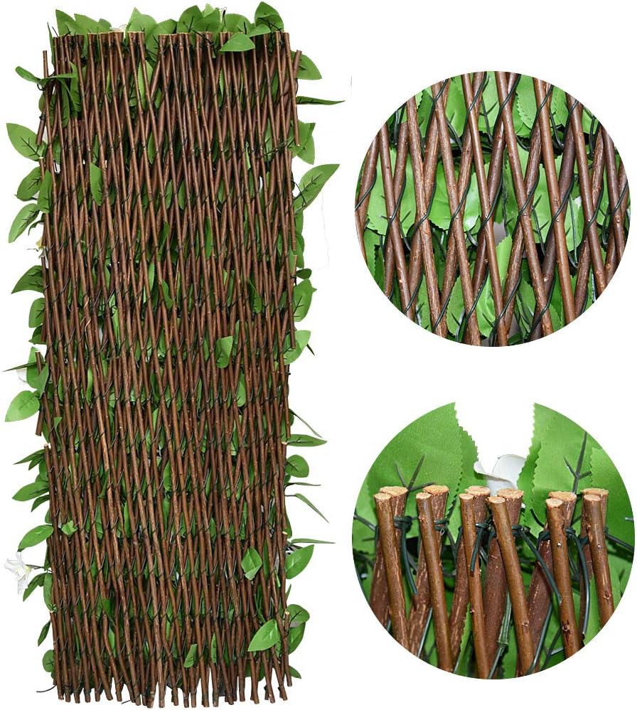 Expandable Fence Privacy Screen for Balcony Patio Outdoor,Decorative Faux Ivy Fencing Panel,Artificial Hedges (Single Sided Leaves) (4, White Flowers)