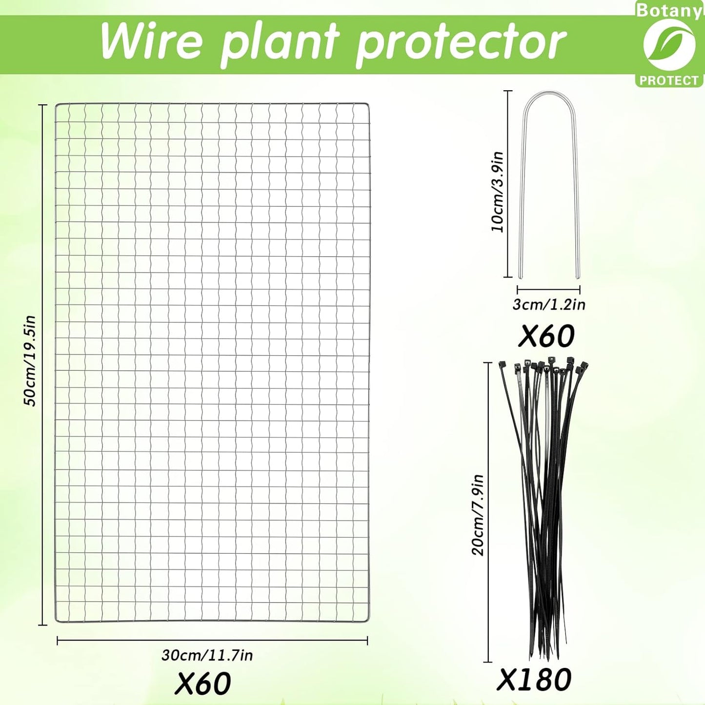 Geosar 60 Pcs/15 Packs Chicken Wire Plant Protectors 11.7 x 19.5 Inch Mesh Plant Protection Cage from Animals with U Shaped Garden Stakes and Nylon Tie for Outdoor Garden Flowers Vegetables