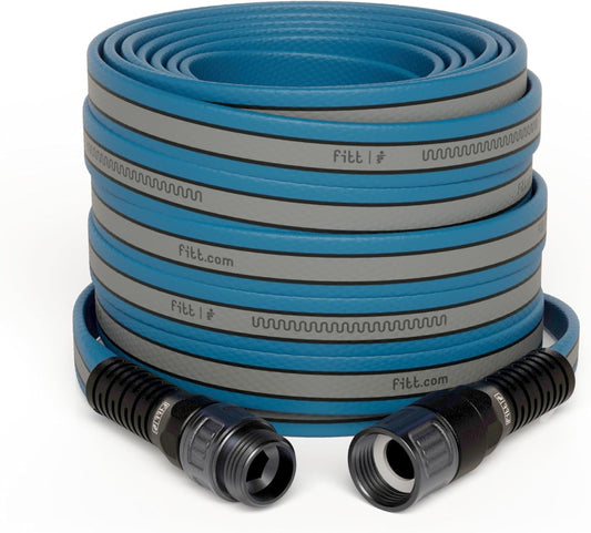 FITT HiFlo Water Hose 100ft, Multipurpose Flat Garden Hose, Easy to Use and Long-lasting Performance, Grey