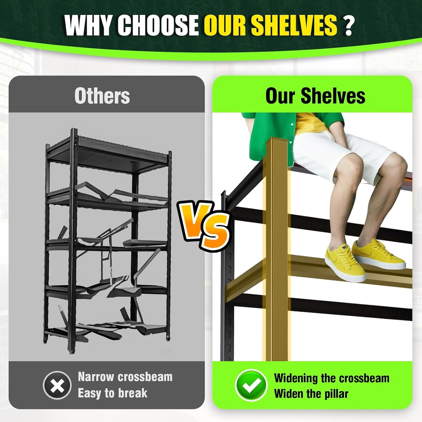 Garage Shelving 3000lb Heavy Duty Shelving Adjustable Metal Shelvings Garage Storage Shelves 5 Tier Utility Shelvin Unit Metal Shelf Rack for Basement Industrial Black 72''H*46''W*20''D,2 Pack