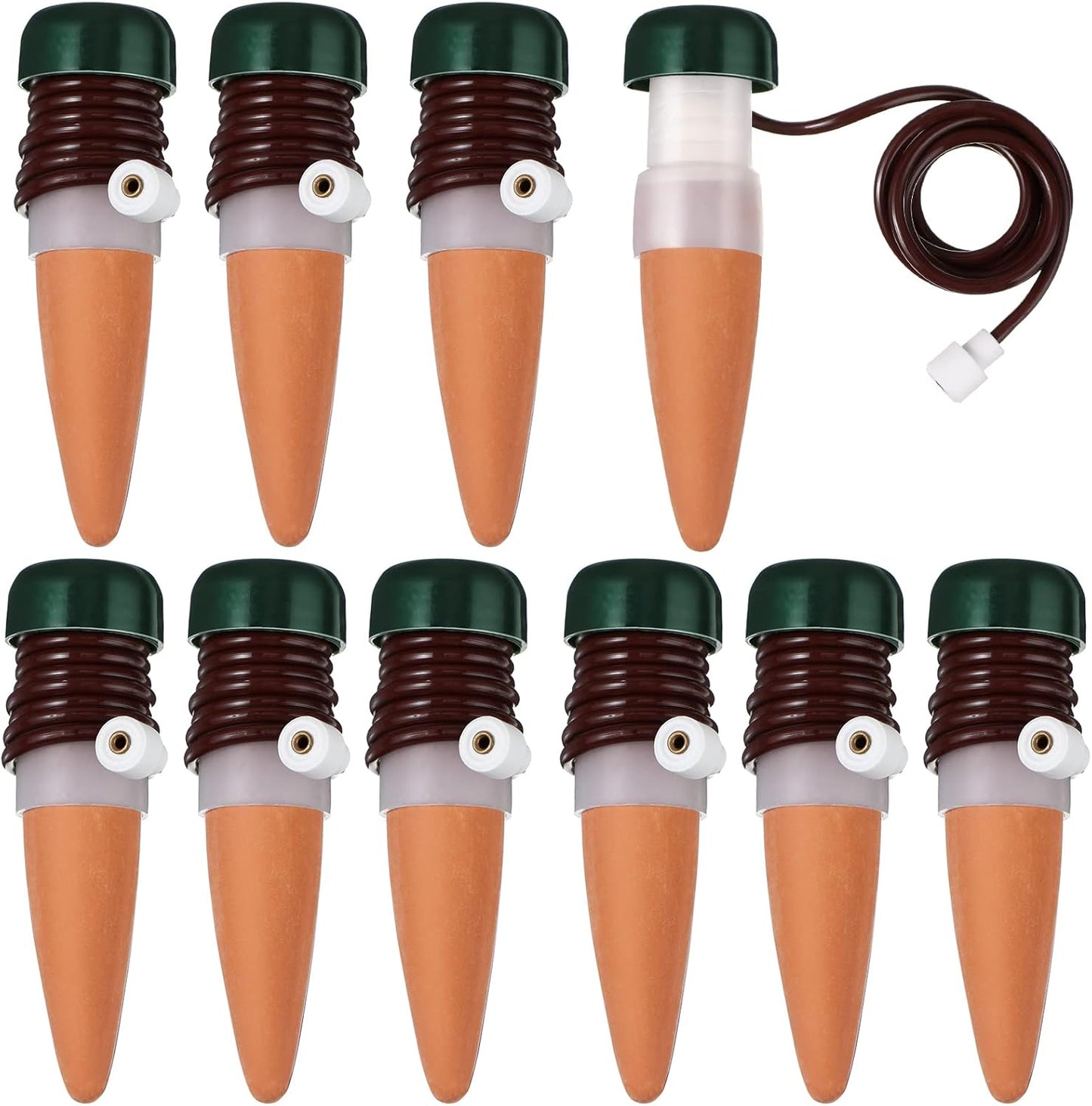 10 Pack Plant Watering Stakes Automatic Devices Plant Self Drip Irrigation Slow Release Indoor Outdoor Terracotta Water Spikes for Potted Plants Flower (Dark Green Base)