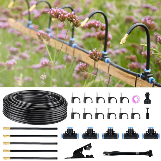 360° Automatic Drip Irrigation Kit - 5/16'' Tubing, Adjustable Universal Spray Nozzle, Copper Atomizing System for Garden/Lawn/Greenhouse - Multi-Directional Rotation, Quick Connectors, 16FT