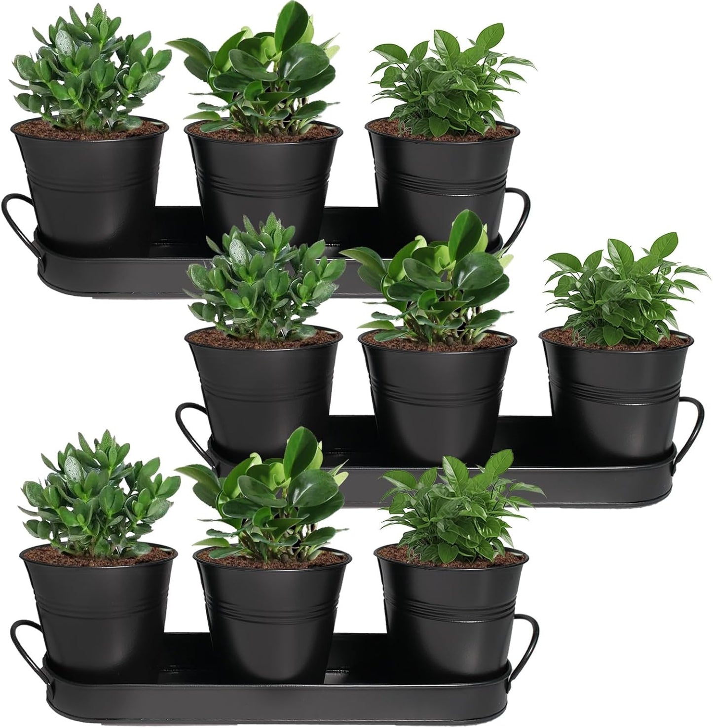 3 Sets Herb Planter Black Metal Window Planter with Tray and Drainage Farmhouse Garden Pots for Plants Flower Succulent for Indoor Outdoor Kitchen Apartment Balcony Window