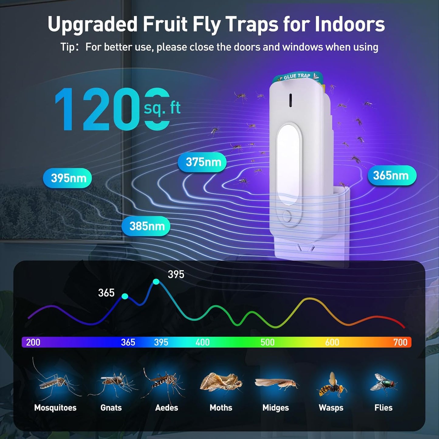 Fruit Fly Trap for Indoors with 10 Refills, 2 in 1 Fly Trap Indoor with Night Light for Home, Gnat Traps for House Indoor, Plug-in Insect Trap for Gnats, Flies, Moths, and Other Bugs-White
