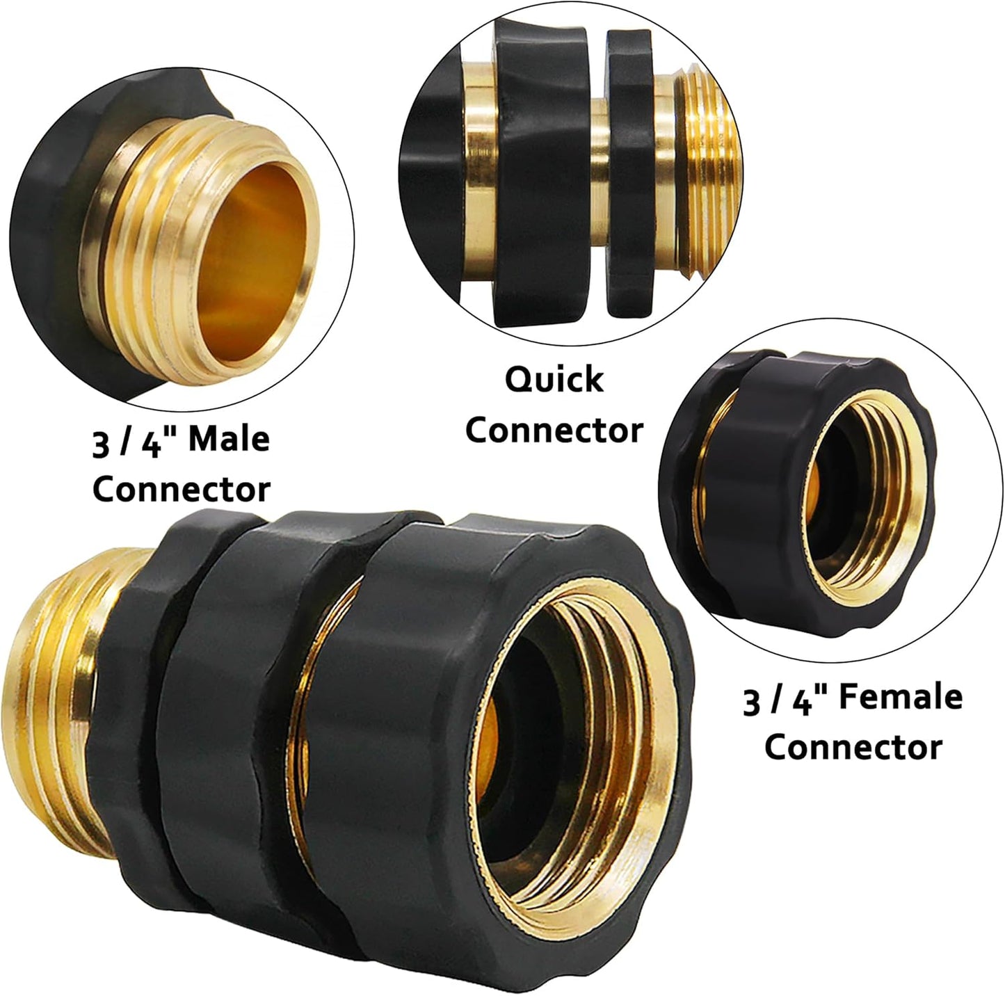 3/4 Inch Garden Hose Quick Connector Fittings, Easy Connector Fitting, Male and Female Set, (4)