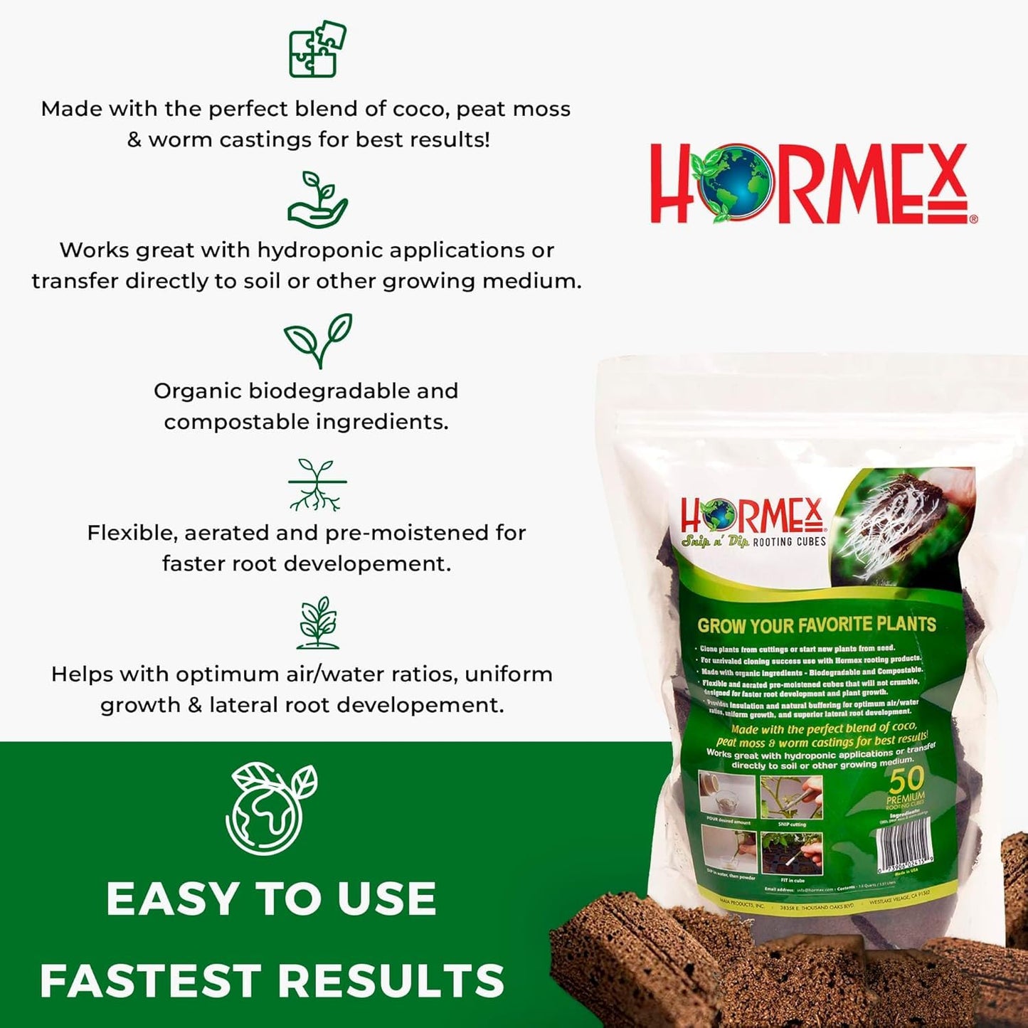 Hormex Rooting Powder #3 & Rooting Cubes Combo - Rooting Hormone for Semi-Softwood Cuttings & Organic Peat Moss Coco Plugs - Fast, Healthy Root Growth for Propagation, Hydroponics, & Seed Starting