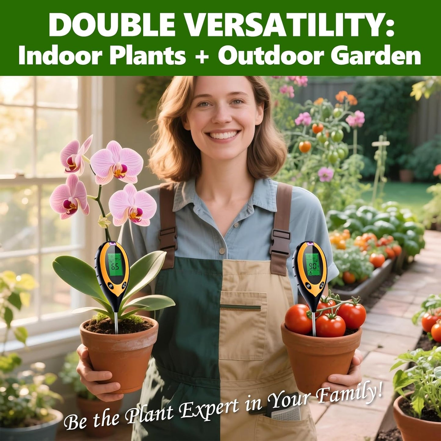 2 Pack 4-in-1 Soil pH Tester Digital, Soil pH/Water/Sunlight/Temp Moisture Meter for Indoor/Outdoor Plants, Backlight LCD Display Soil Thermometer Test Kit for Garden Nutrients