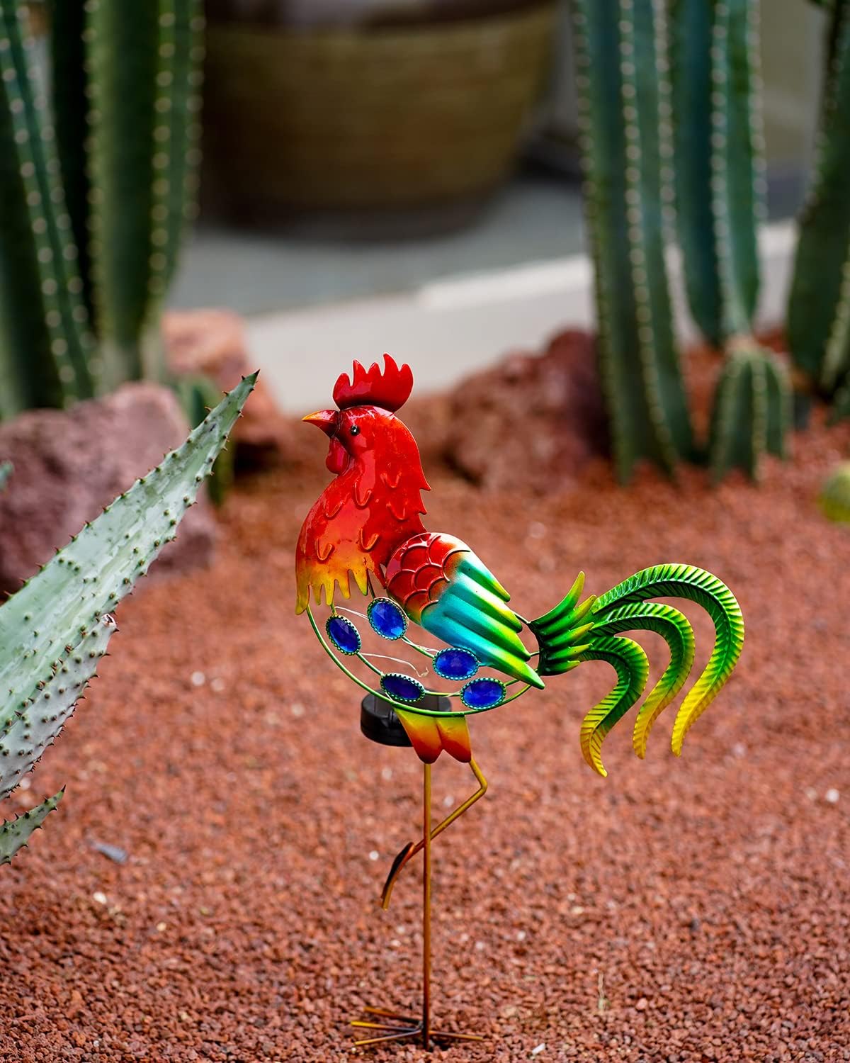 GDF 20" Chicken Decor - Outdoor Rooster Decor Solar Lights -Metal Rooster Garden Decorations for Yard Pathway Lawn Patio Courtyard, Gifts for Her/Him (Updated)