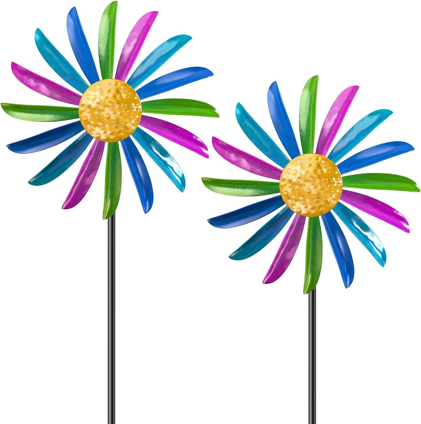 Metal Wind Spinners Outdoor, 360° Wind Sculpture Spinner with Metal Stake, Waterproof Spinners Green Kinetic Wind Spinner for Yard Lawn Decor (B- Colourful 2PC)