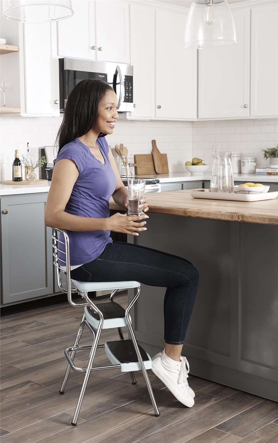 COSCO Stylaire Retro Chair + Step Stool with Flip-Up Seat, Teal