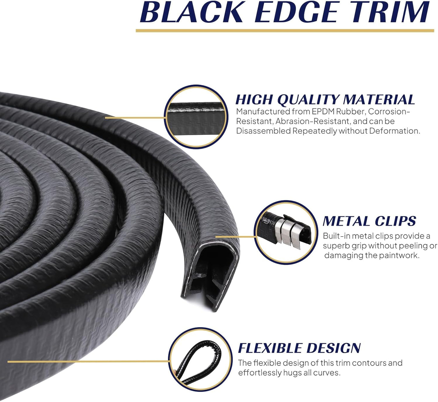 Edge Trim Black U-Channel Rubber Trim Edge with Metal 1/2" X 3/8" - Fit Gap 3/64" to1/4 Car Door Edge Sealing Strip, PVC Weather Stripping with Steel, Metal Edge Protector, 12FT