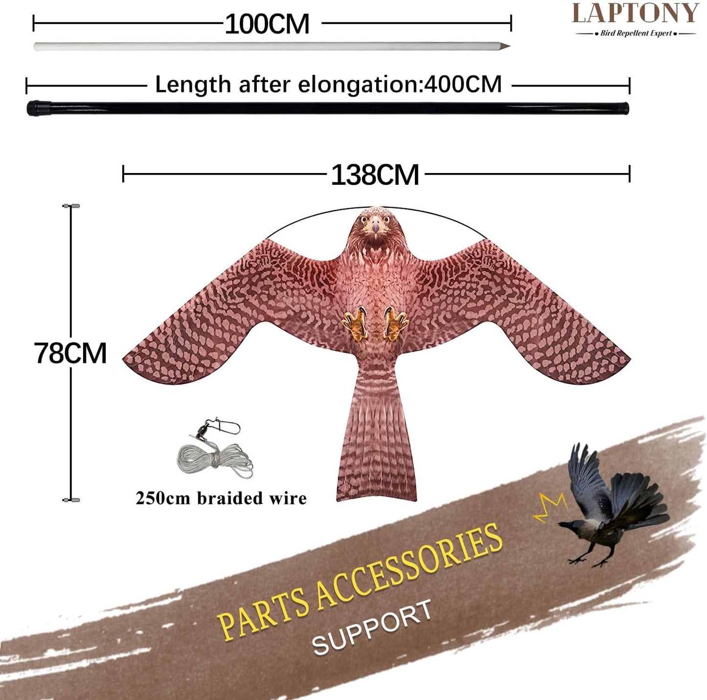 Bird Hawk Flying Kite with Pole Crops Farm Protector Bird Scarer Flying Kite with 4m Pole-Style A