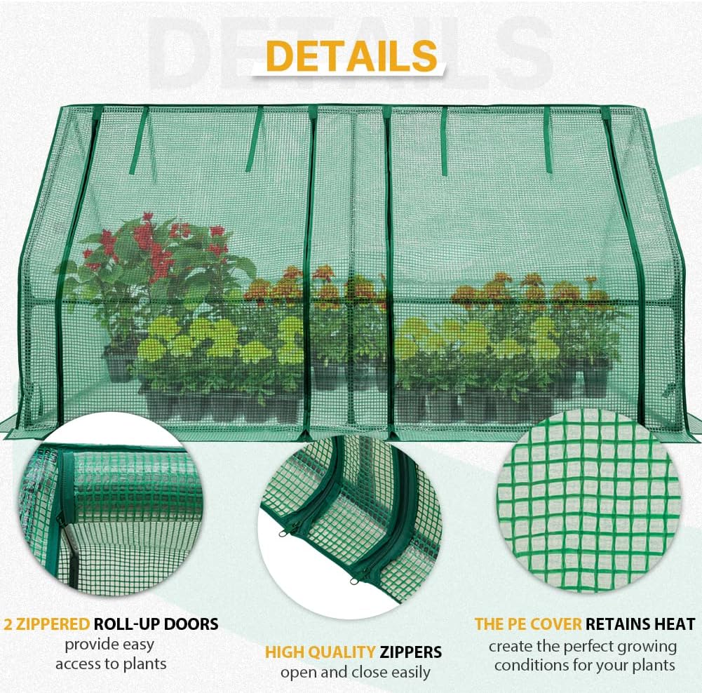 EAGLE PEAK Tunnel Greenhouse Garden Green House with Roll-Up Zipper Doors, Portable, 71"x36"x36", Clear/Green PE Cover