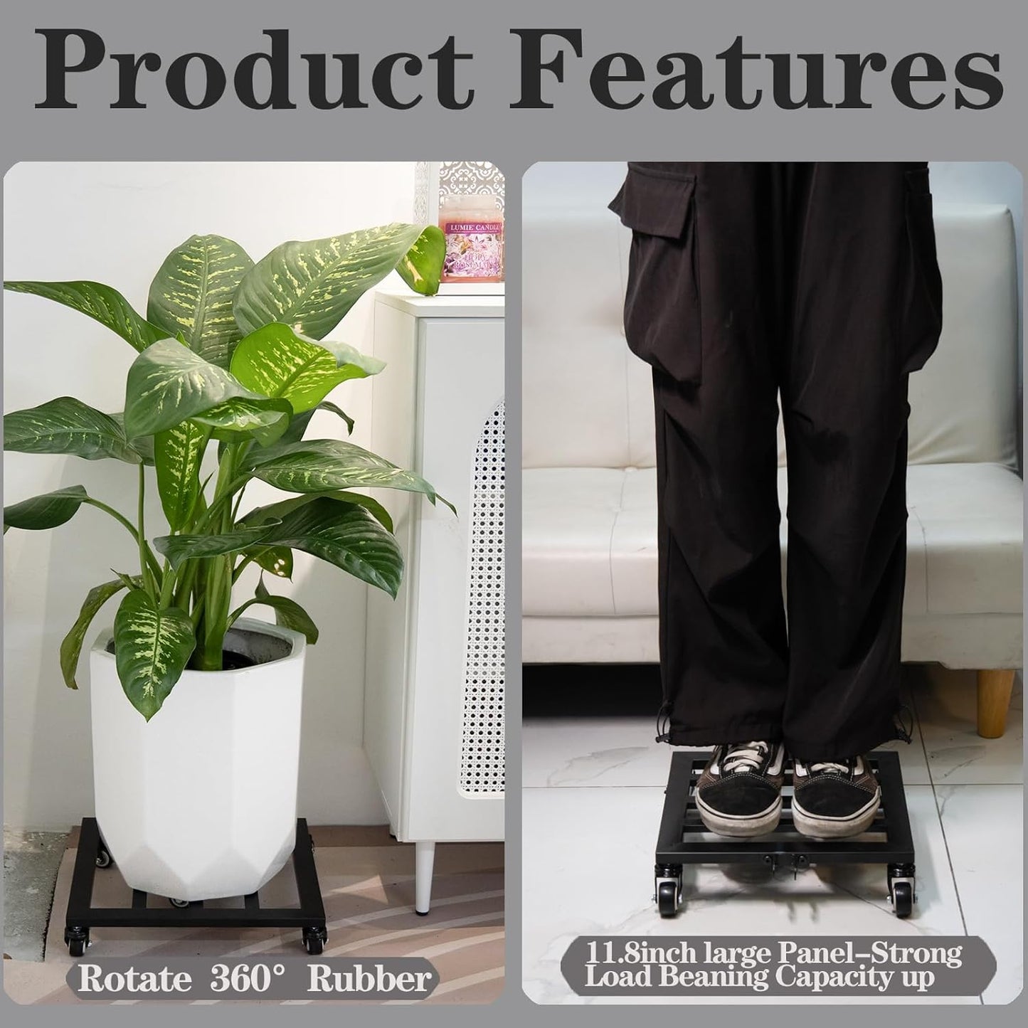 Heavy Duty Plant Caddy with Wheels 12Inch - 200lb Weight Capacity - Steel Rolling Plant Stand for Indoor and Outdoor Use - Lockable Wheels - Black