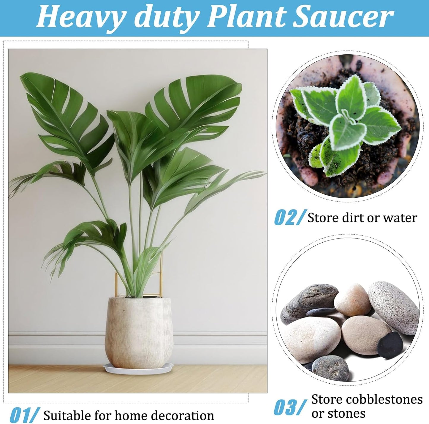 Eccliy 12 Pcs Plastic Plant Saucers Round Plant Tray Large Flower Pot Heavy Duty Planter Water Trays Thick Planter Drip Saucers for Indoors and Outdoors(16 Inch,White)