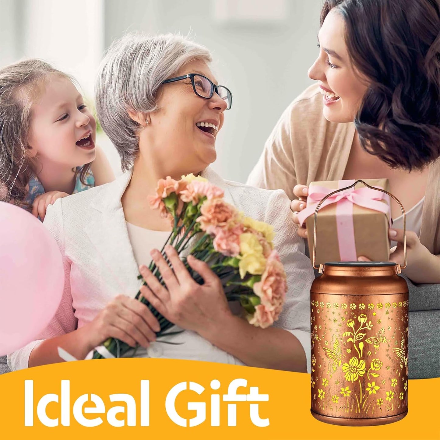 2 Pack Solar Lanterns Outdoor Waterproof, Butterflies Garden Decor Gifts for Women Mom Grandma Hanging Solar Lights Metal Decoration Outside for Yard, Patio