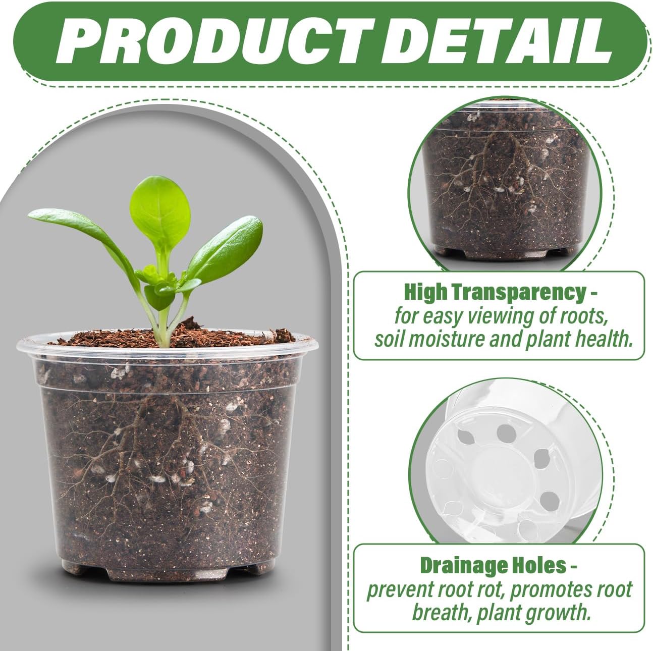 Clear Seedling pots 100-Pack 3.2 Inches Round for Seeds Starter Pots, Seeds Germination Transparent Clean Pots with Drainage Holes(100 Pcs, 3.14Inch)