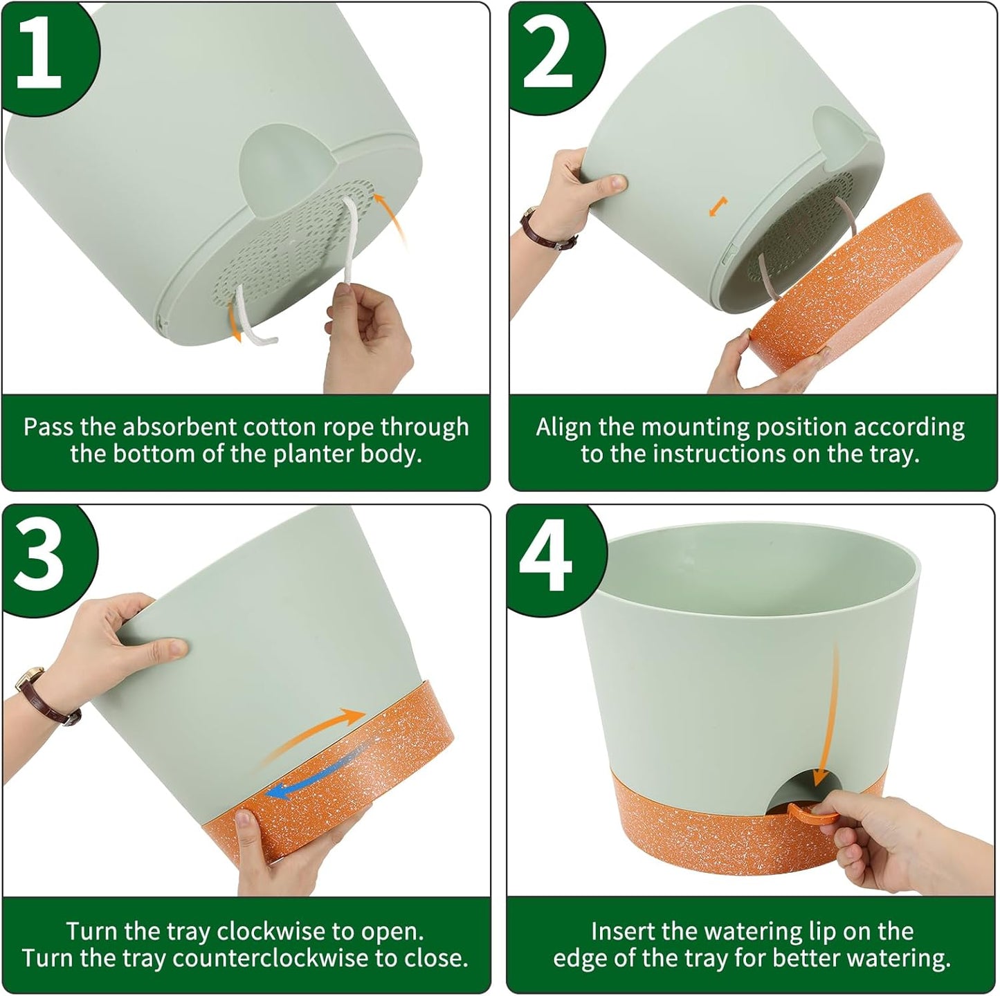 GARDIFE 12 inch Plant Pots, planters, Self Watering Pots, Large Plastic Flower pots with Deep Reservior and High Drainage Holes for Indoor Outdoor Plants and Flowers, Green