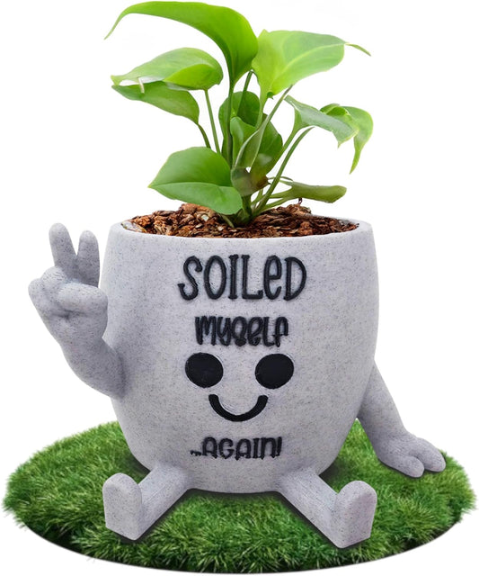 Funny Face Indoor Head Planter Pot, 3D Printed, Unique Small Succulent Flower Pot, Cute Cactus Planter, Indoor Home Decor, Office Desk Plant Pot, Novelty Gardening Gift Set