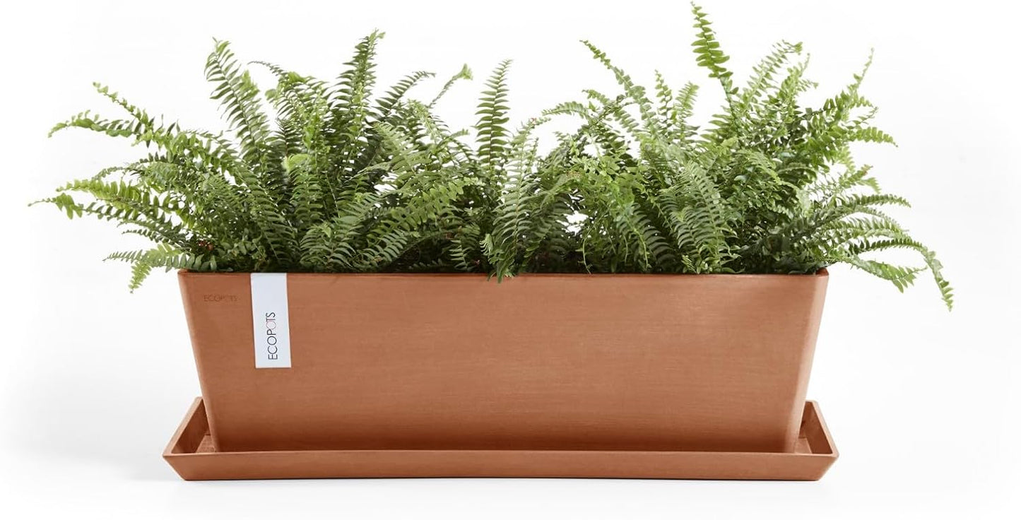 Ecopots Bruges Durable Modern Rectangular Indoor/Outdoor Recycled-Based Composite Flower Pot Planter, Terracotta Color, 17.75"
