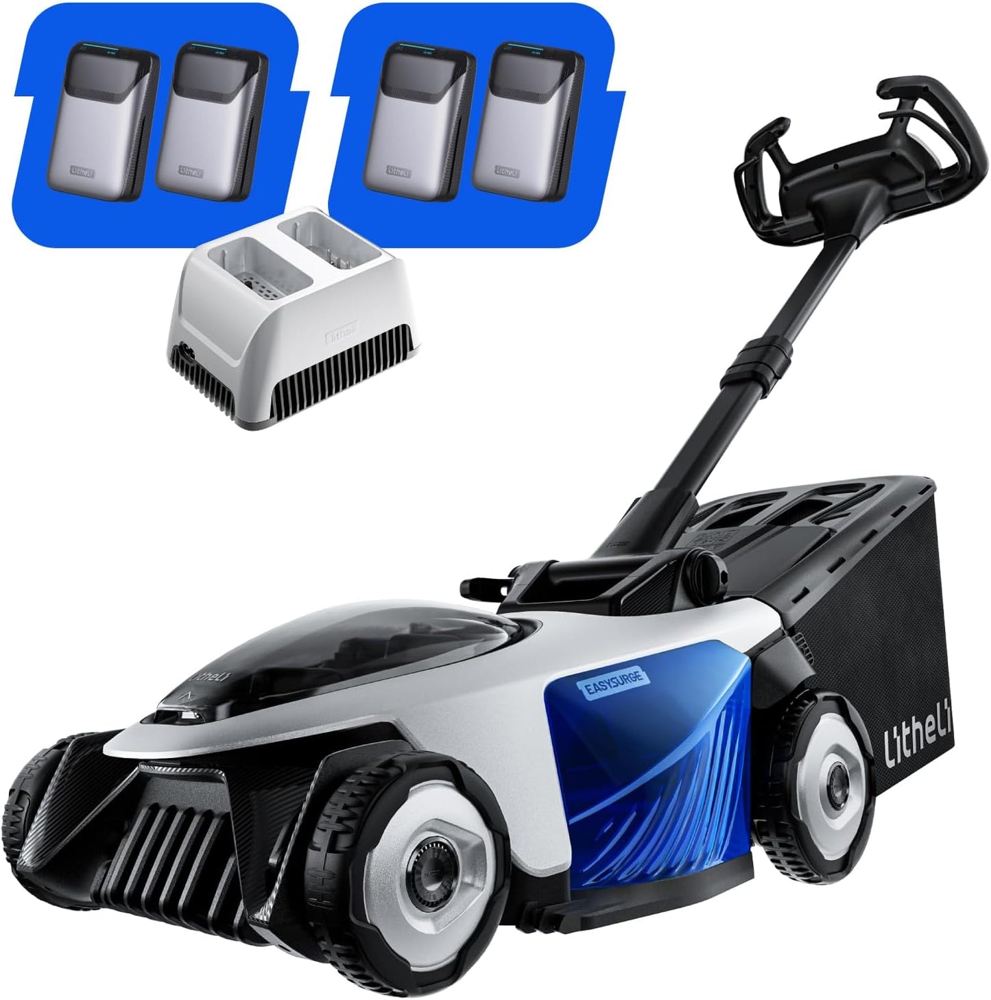 Electric Lawn Mower, Self-propelled Lawn Mower Cordless 40V(2 * 20V) 18.5" Brushless Mower with Electric Cutting Height Adjustment, Higher Rotation Speed, 4 x 4.0Ah Battery and Rapid Charge Included