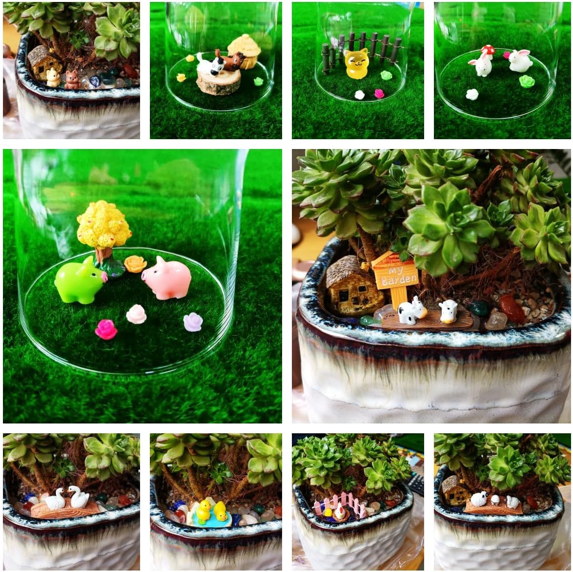 100 Pcs Mini Resin Animals Figures, Farm Tiny Plastic Animals Figurines to Hide Miniature Fairy Garden Decorations Accessories