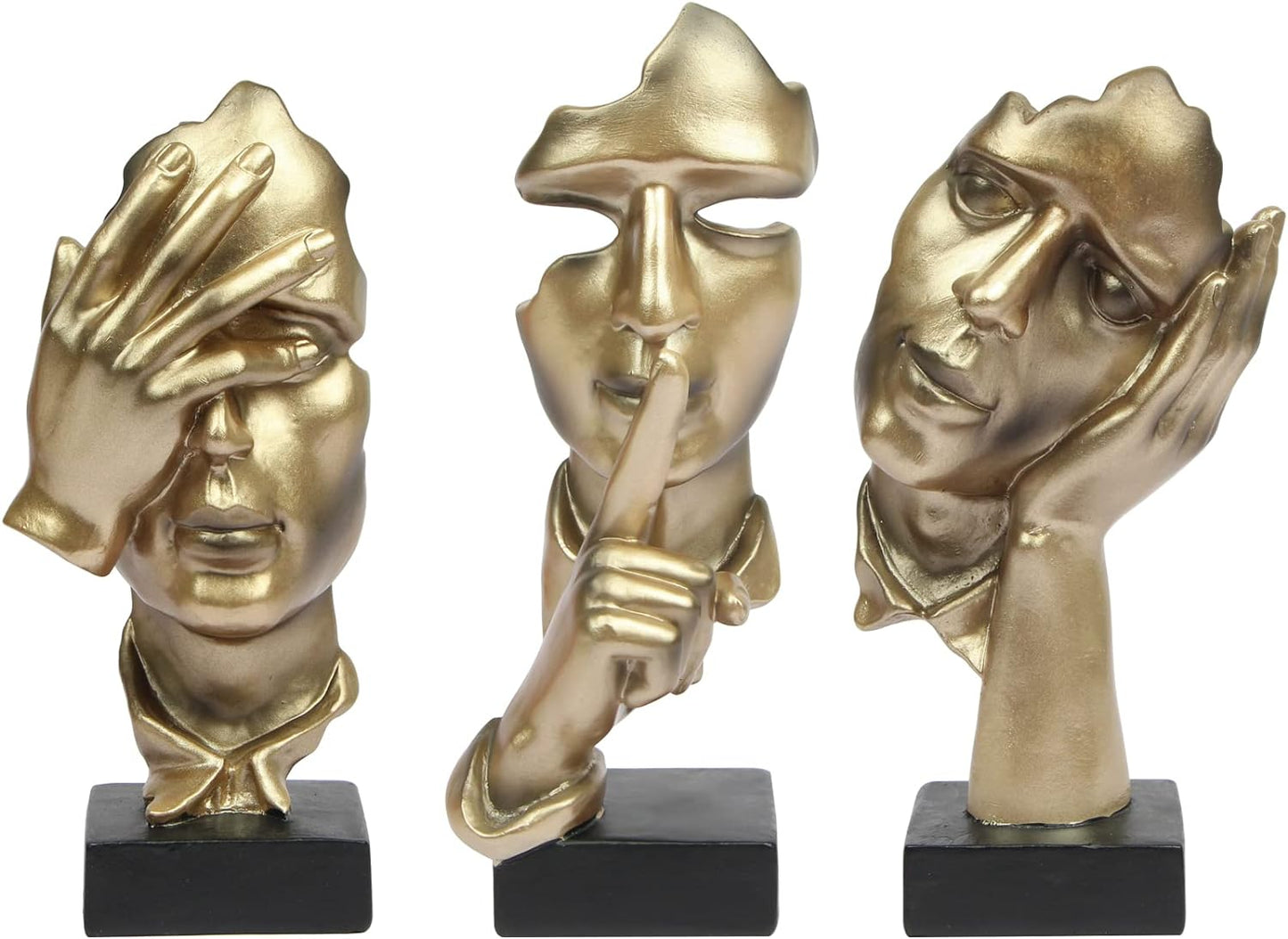 3 Pcs Thinker Statue, Silence is Gold Abstract Art Figurine, No Hear No See No Speak Modern Home Resin Sculptures Decorative Objects Decor for Home Office Bookshelf Desktop(Gold), A-41