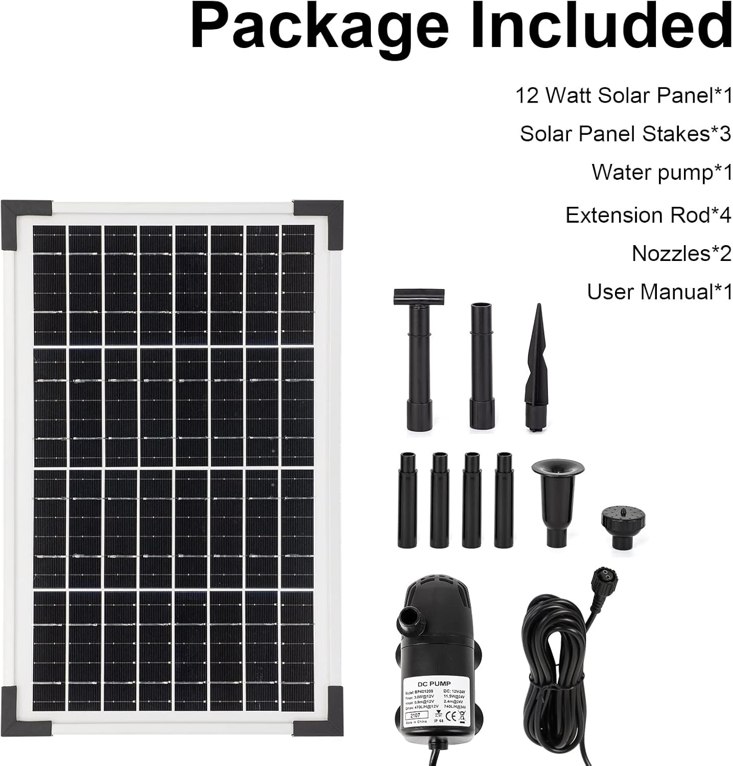 ECO-WORTHY Solar Fountain Water Pump Kit 12 W, 196 GPH+ 12 Watt Solar Panel Submersible Powered Pump for Small Pond, Garden Decoration, Pool, Birdbath(Need Sunlight) Black