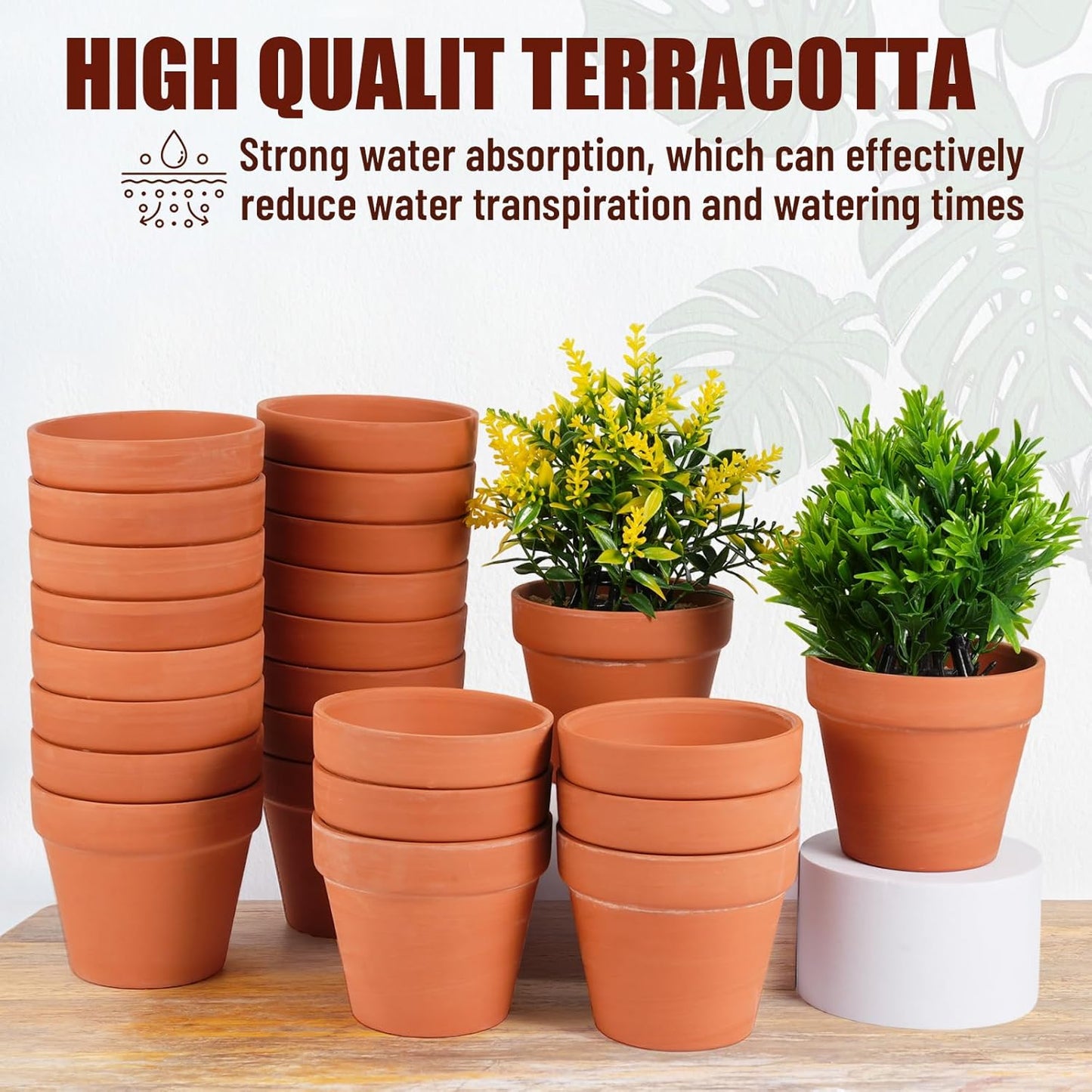 Hsei 24 Pcs 4 Inch Terracotta Pots Flower Pot with Drainage Hole Small Clay Pots for Plants Succulent Indoor Outdoor DIY Crafts Wedding Favor
