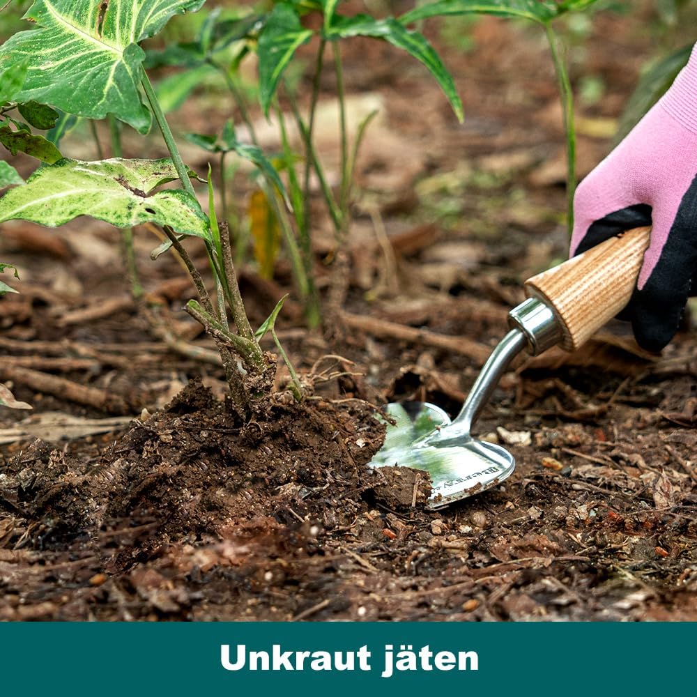 Berry&Bird Perennial Trowel, Oversized Garden Potting Trowels with Sharp Blade Wood Hand Shovel, Stainless Steel Planting TSpade Gardening Tool for Roots,Digging,Transplanting