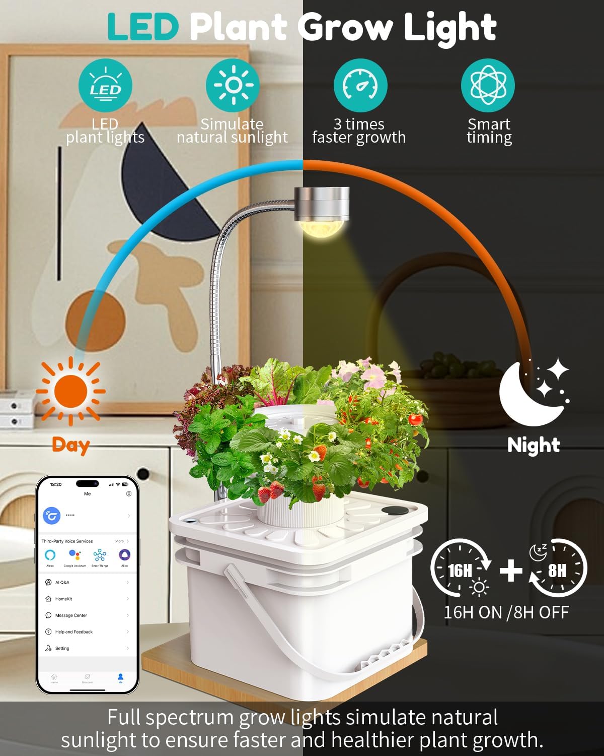 Indoor Herb Garden Growing System Kit, 6 Pods Hydroponics System with LED Grow Light, Hydroponic Planter for Home Kitchen Windowsill, White