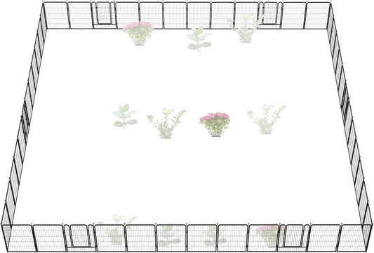 FXW Garden Fence Outdoor for The Yard – 40in(H) x 109.4ft(L) Heavy Duty Metal Animal Barrier for Dog and Rabbit, Decorative Dog Fence, 48 Panels, Black