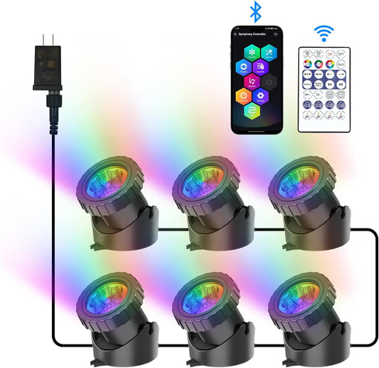 RGB Underwater Pond Lights, Super Bright LED Submersible Fountain Lights Colored Landscape Spotlights, Bluetooth APP Control IP68 Waterproof for Fish Aquarium Tank Garden Yard Pool (Set of 6)