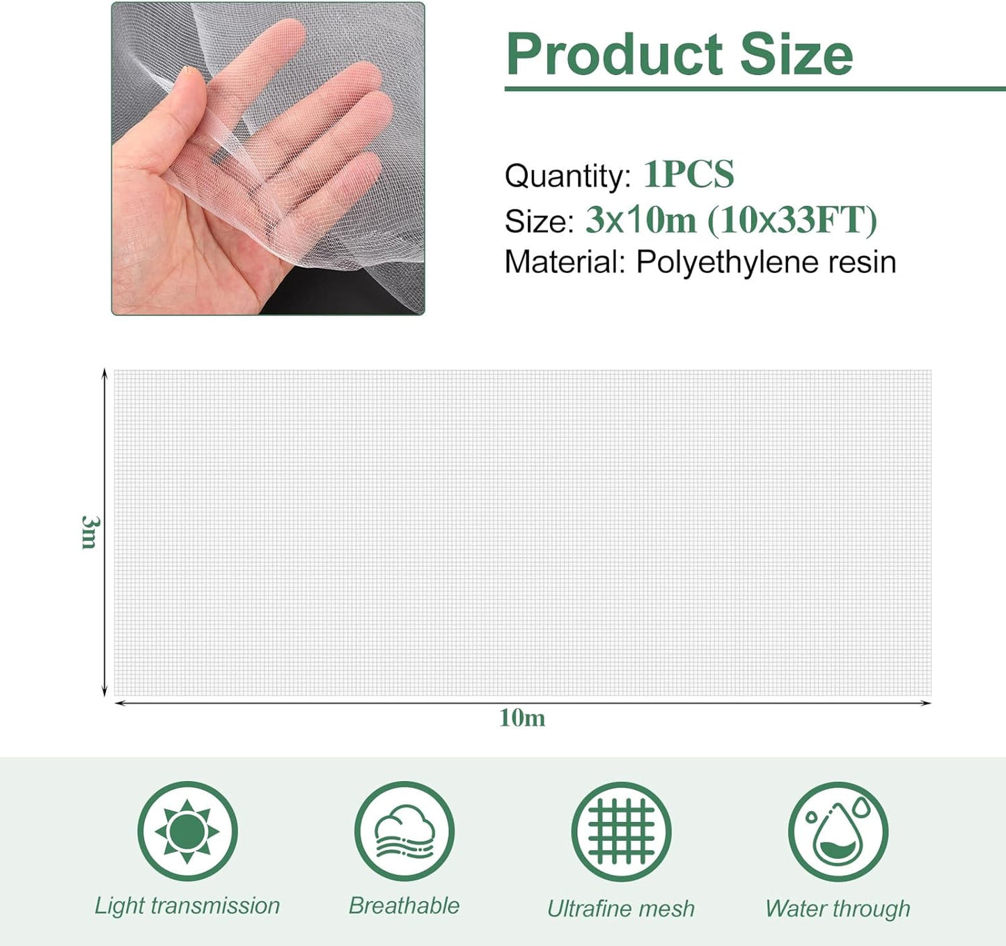 Garden Netting Pest Barrier 10X33FT Ultra Fine Garden Neting Plant Cover Garden Mesh Barrier Garden Netting for Raised Beds Insect Netting Mesh Cover Protection for Vegetable Flower Fruits Greenhouse