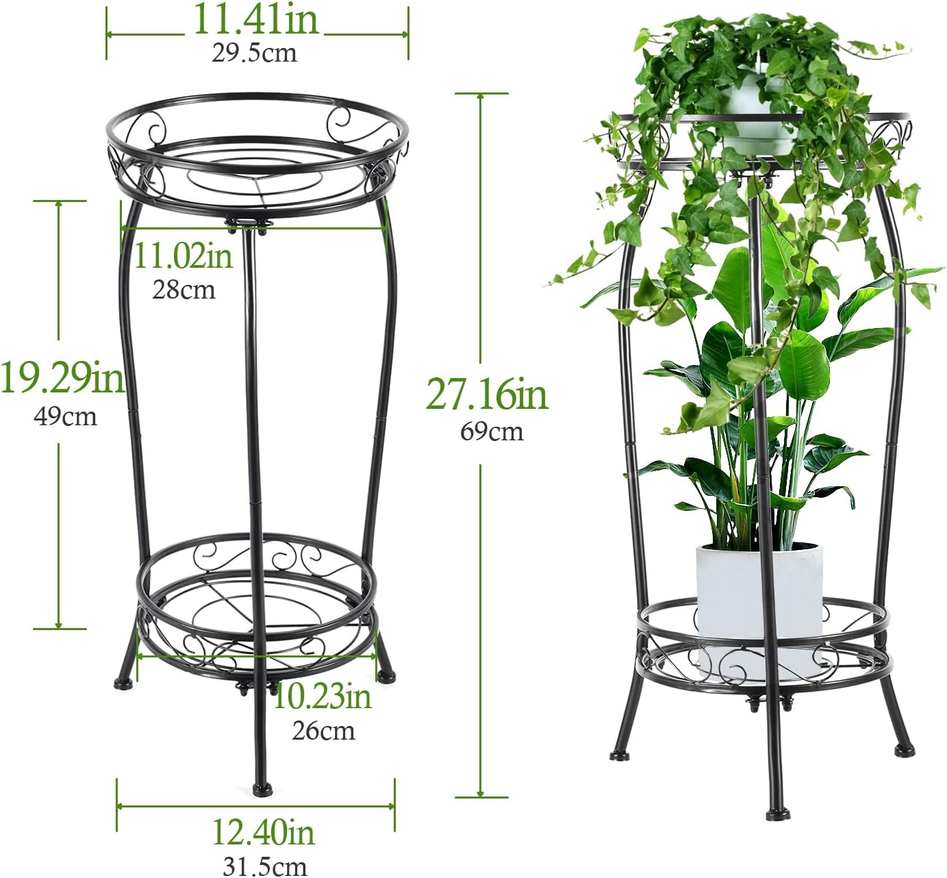 2-Pack Plant Stand Indoor Outdoor,Tall Black Metal Rustproof Stable Plant Stands,2 Tier 27.1 inch Multiple Plant Rack for Planter Corner Garden Living Room & Garden
