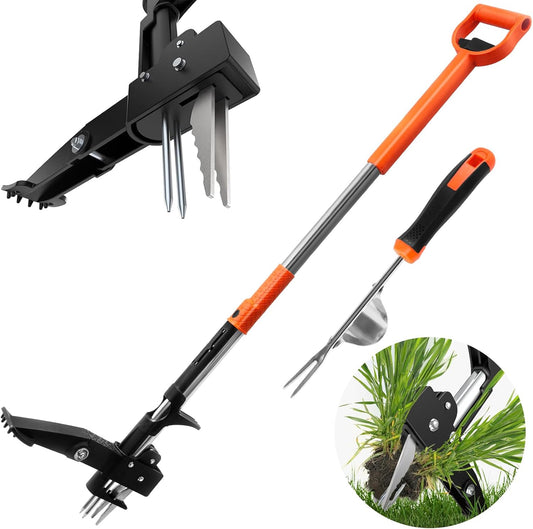 MAKEASY 2-Pack Upgraded Weed Puller Tool Kit with Long Adjustable Handle (39"-47"), Quick Weed-Eject Design, Lightweight Stand-Up Heavy Duty Weed Puller for Lawn, Yard, Garden