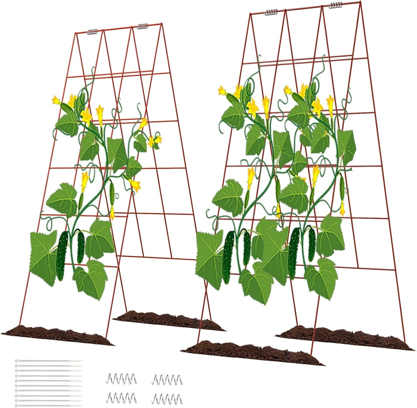 DOEWORKS Cucumber Trellis, 48" High Foldable A Frame Garden Trellis, 2 Pack, Plant Support for Climbing Cucumber, Beans, Tomatoes, Flowers, Red