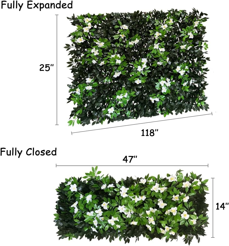 Expandable Fence Privacy Screen for Balcony Patio Outdoor,Decorative Faux Ivy Fencing Panel,Artificial Hedges (Single Sided Leaves) (2, Branches -White Fowers)