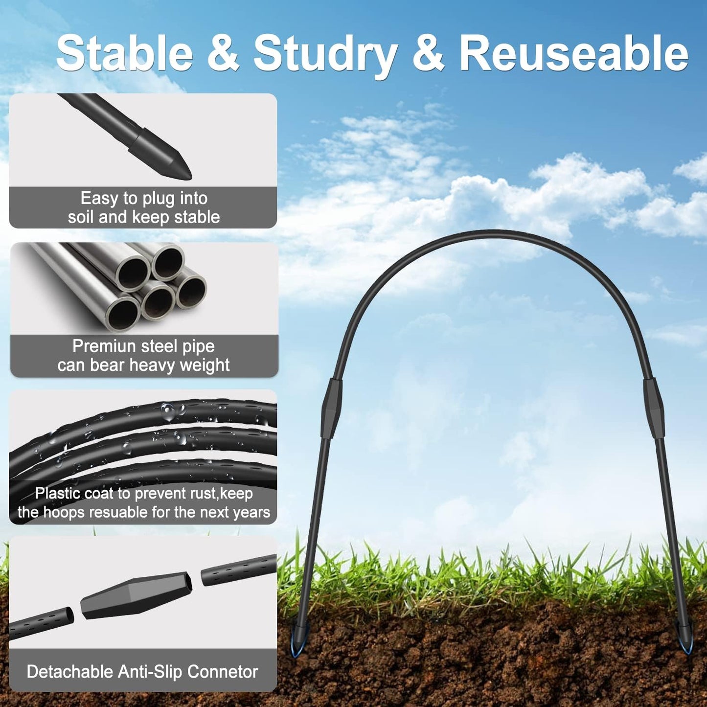 FOTMISHU 8pcs Garden Hoops for Raised Beds, 23.6" x 25.6“ Greenhouse Hoops for Cover Garden Netting, Rust-Free Garden Tunnel, Reuseable Gardening Supplies for Plants (8pcs M- 23.6" x 25.6“)