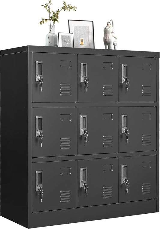 Employee Storage Locker,Metal Locker for Employees Office Steel Gym Lockers with Card Slot,Office Storage Lockers for Home,School(Black) (9Door-New)