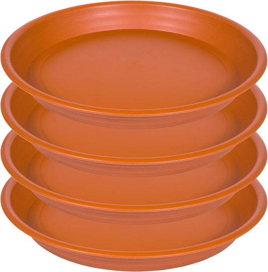 4 Pack of 18 19 inch Plant Saucer Drip Tray, Large Deep Plastic Flower Planter Saucers and Drip Trays for Indoors Outdoors, Bath Baths Bowls, Heavy Durable Plant Plate Water Catcher (18", Terracotta)