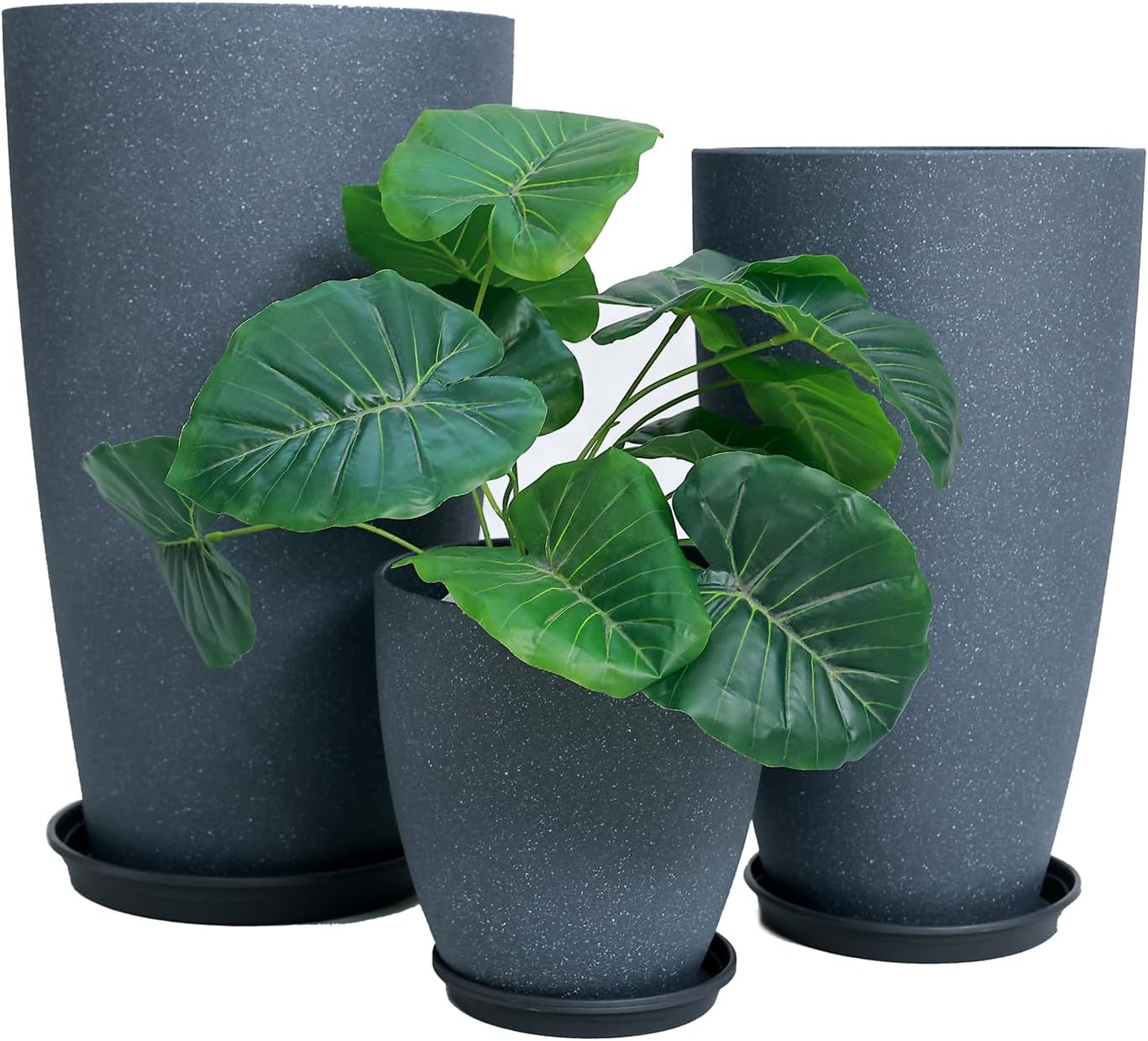 24/21/11 Inch Tall Planter Pots Garden Plastic Planters - Set of 3 for Indoor & Outdoor Use - Decorative Lightweight Flower Pots (Dark Grey)