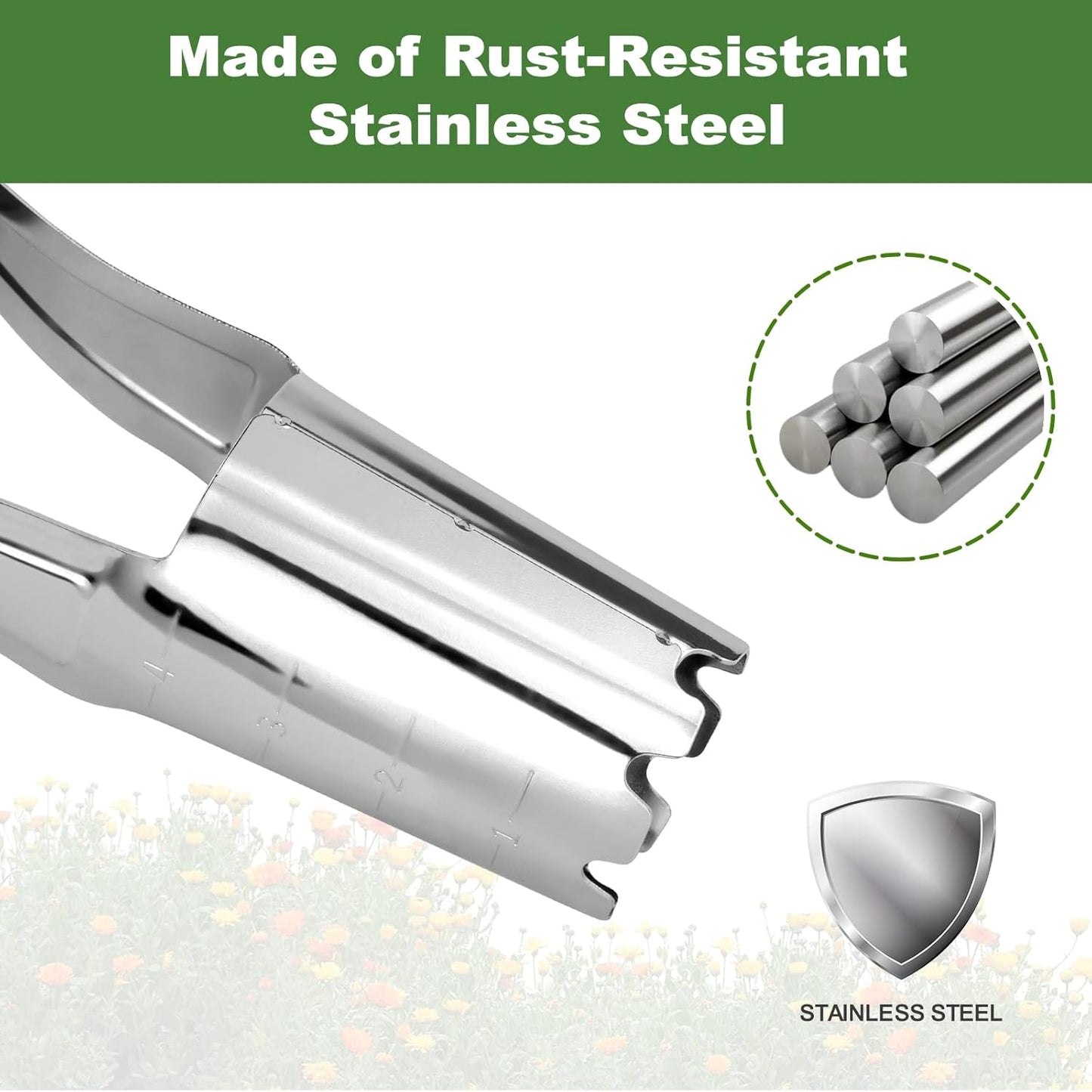 Haliaeetus Bulb Planter Tool, 4 inches Depth Mark Hand Bulb Planter, Non-Bending Stainless Steel Bulb Planter Digger, Garden Bulb Transplanter with Comfortable Wood Handle for Planting Tulip, Daffodil