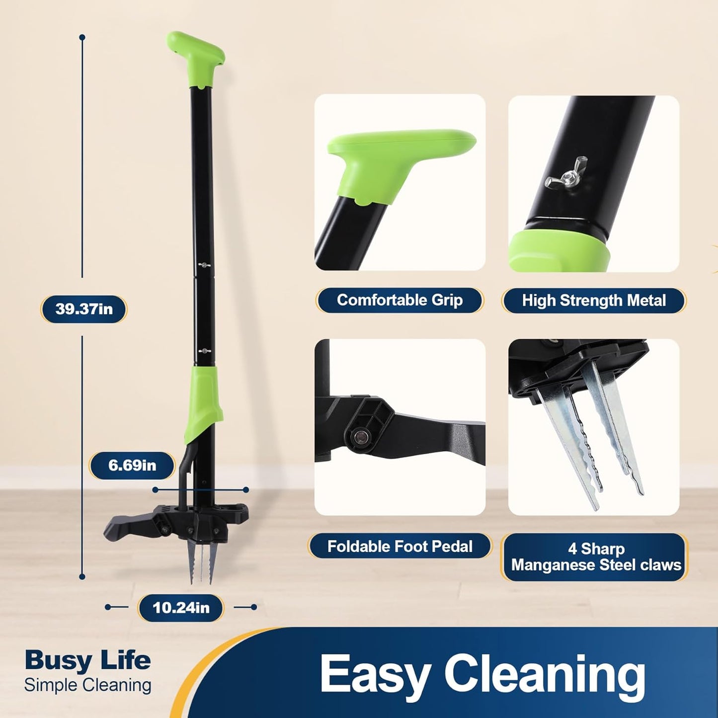 Yocada Stand Up Weed Puller Tool Heavy Duty 4 Manganese Steel Claws Gardening Hand Weeding Tool with 39" Ergonomic Long Handle Easy Eject Mechanism for Weeding