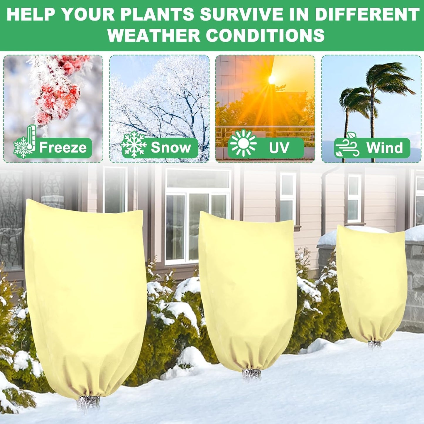 2 Pack Plant Covers for Winter Trees Covers Freeze Protection, 39.3" x 39.3" Frost Covers for Outdoor Plants with Drawstring, Shrub Covers for Winter, Rose Bush Covers for Winter
