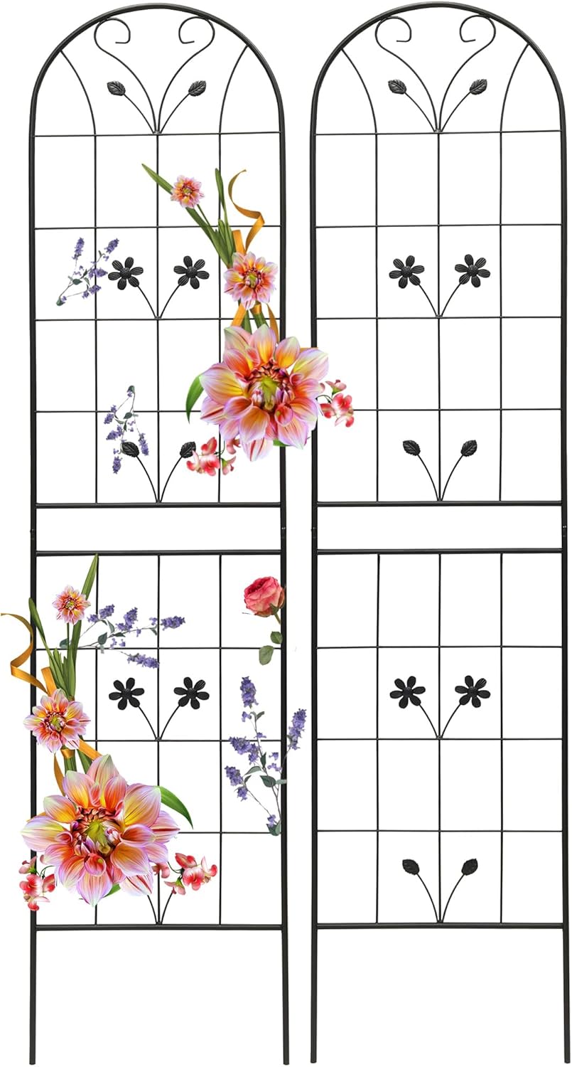 Garden Trellises, 2 Pack Black Metal Coated Rustproof Trellis for Climbing Plants Outdoor, Roses, Vines, Flowers, and Vegetables-19.7×86.7 inches
