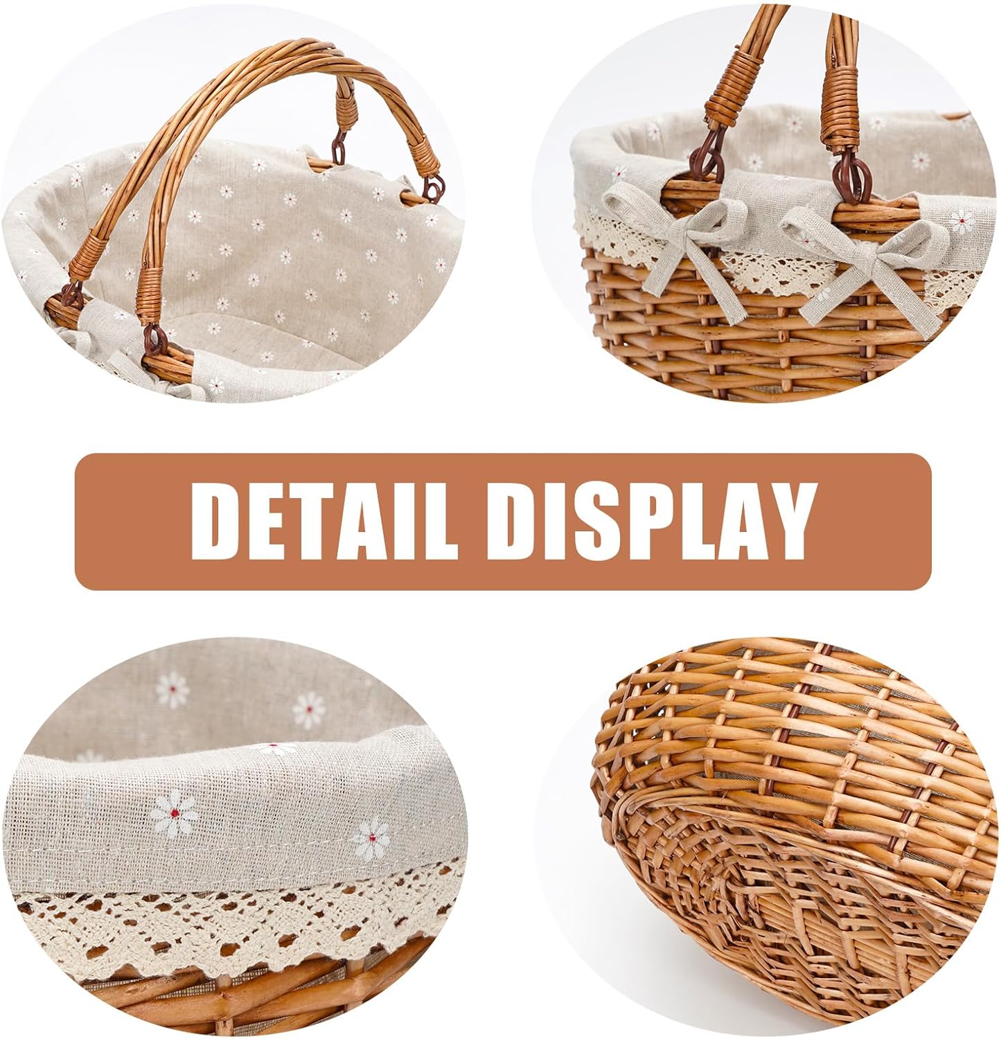 G GOOD GAIN Wicker Picnic Basket with Double Folding Handles,Willow Picnic Hamper,Natural Hand Woven Easter Basket,Easter Eggs and Candy Basket,Bath Toy and Kids Toy Storage,Gift Packing Basket.White